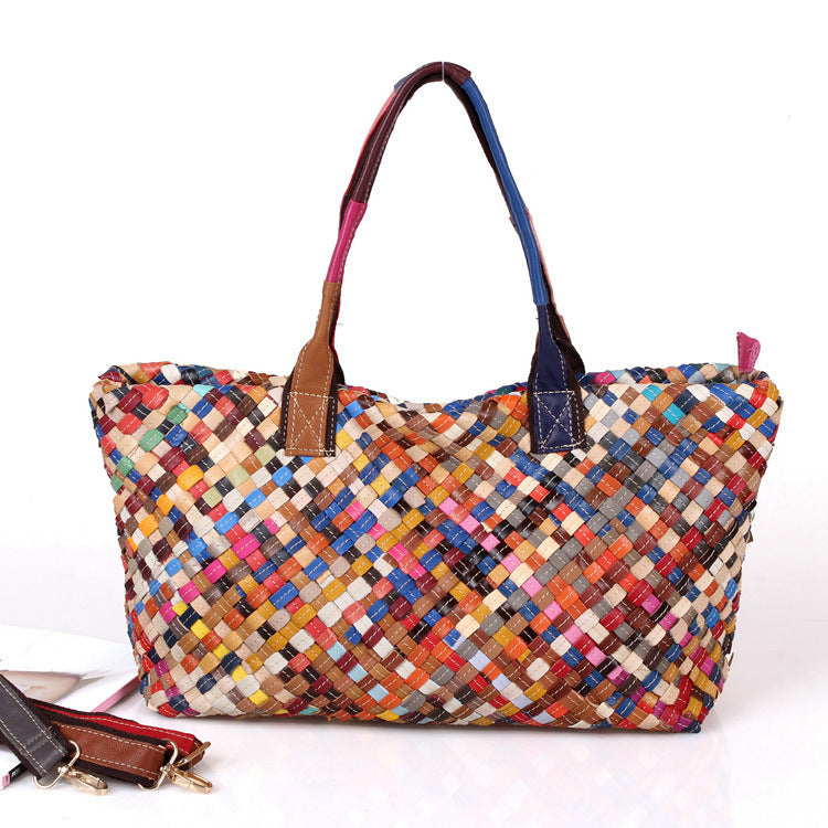 Qianpinhua Women's Cowhide Woven Shoulder Bag