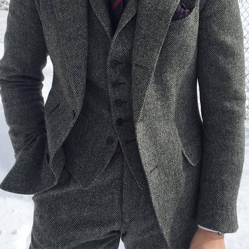 Men's Grey Wool Tweed Blazer & Pant Set