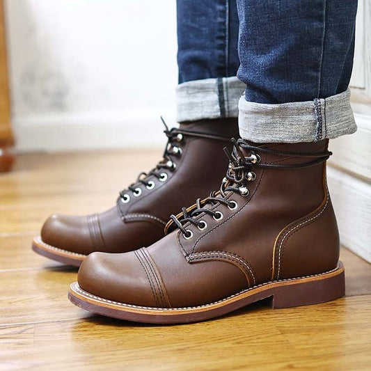Vintage High-top Work Boots | Durable Brown Cowhide