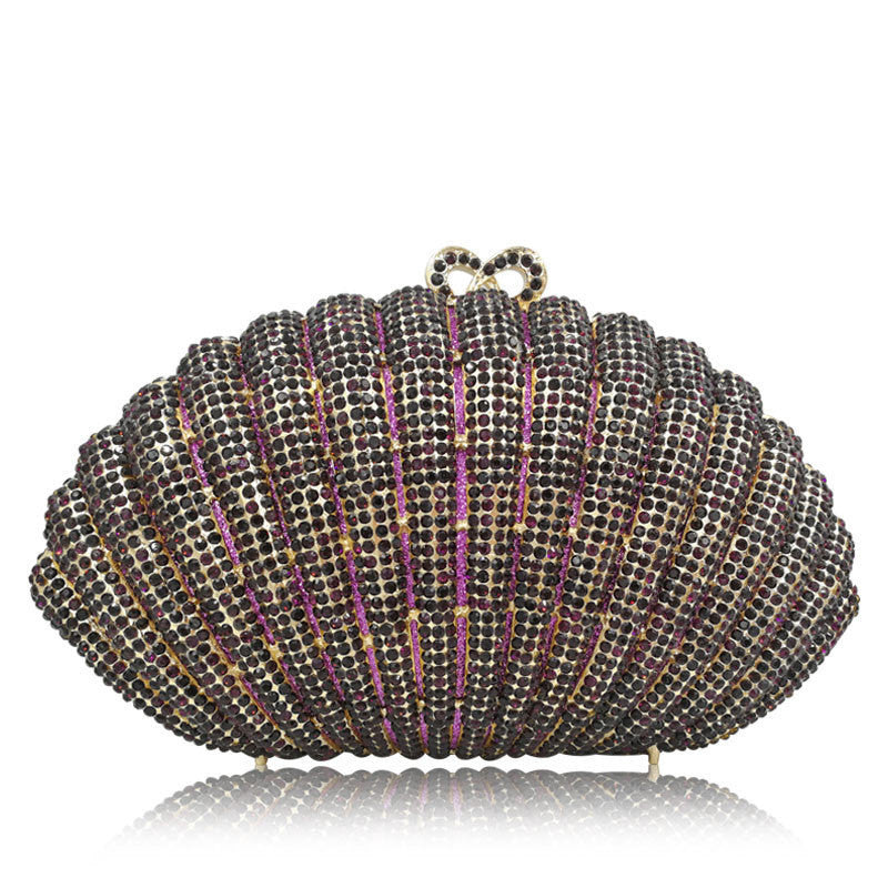 Diamond Crystal Shell Clutch Bag with Chain, 22cm