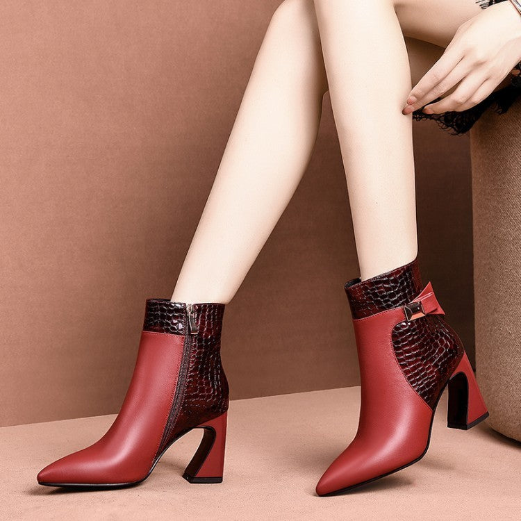 Women’s Pointed Leather Martin Boots Thick Heel