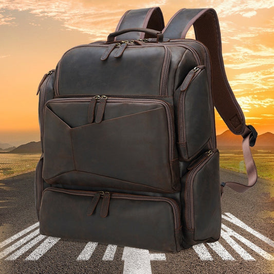 Vintage Leather Backpack 17" Laptop, 20-35L Capacity