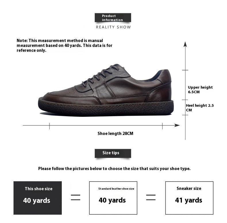 Men's Vintage Leather Sneakers, Breathable Low Top