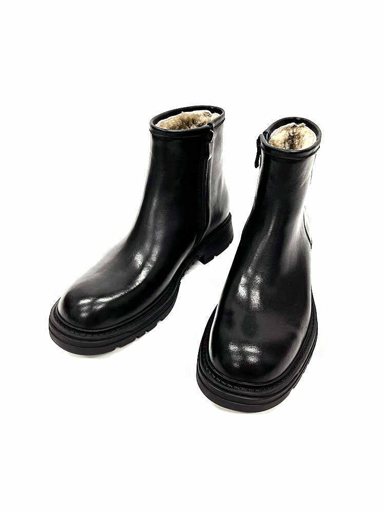 Men's Sheepskin Fur Snow Boots, Fleece Lined, Black