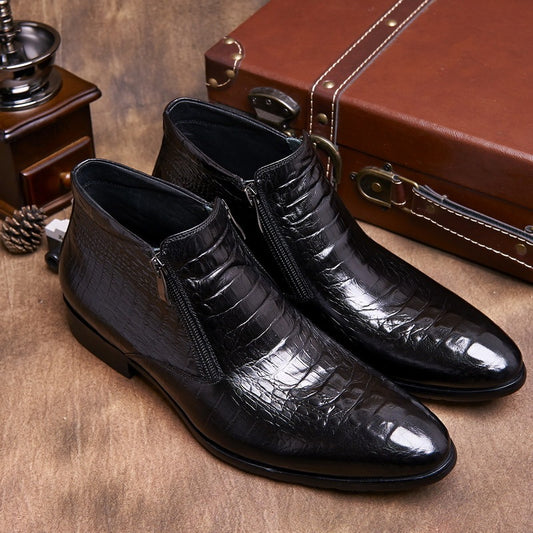 Men’s High-top Formal Business Leather Boots, Black/Brown