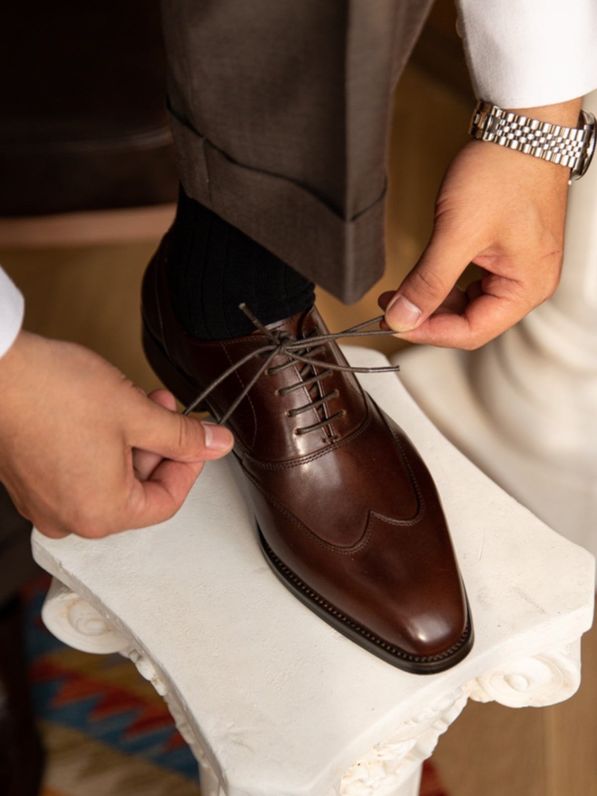 Men’s Business Formal Brogue Leather Shoes, Lace-Up