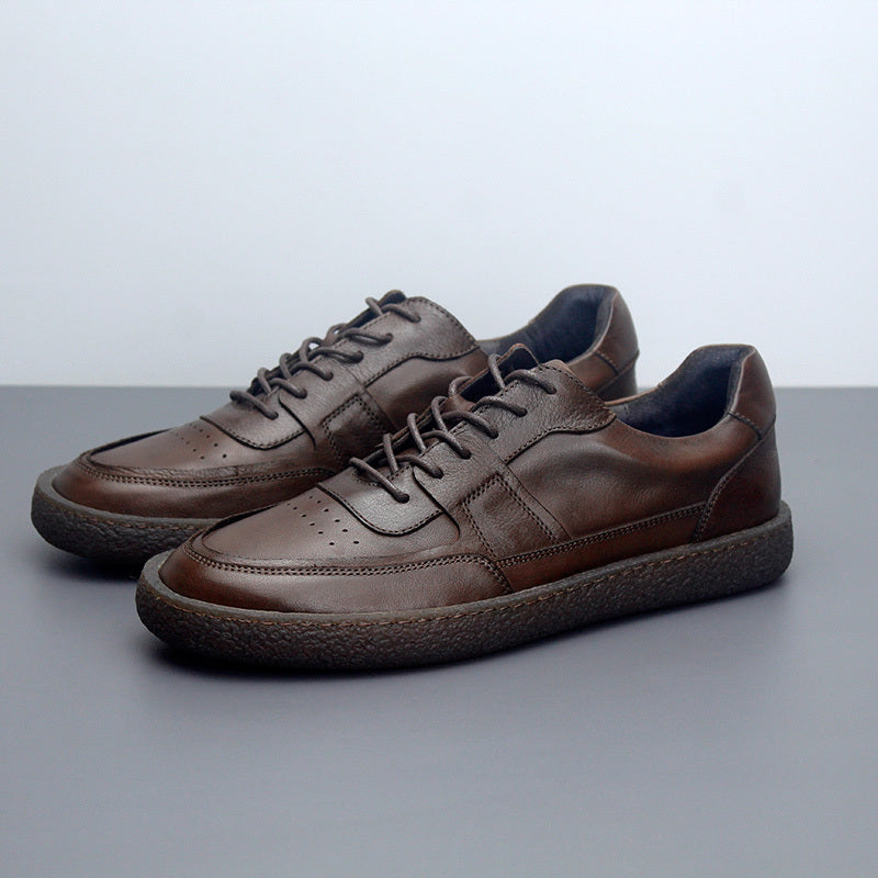Men's Vintage Leather Sneakers, Breathable Low Top