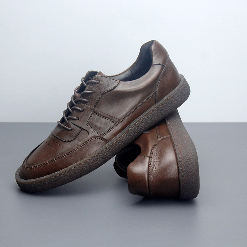 Men's Vintage Leather Sneakers, Breathable Low Top