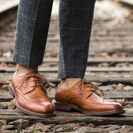 Vintage Carved Men’s Derby Leather Shoes, Coffee/Brown