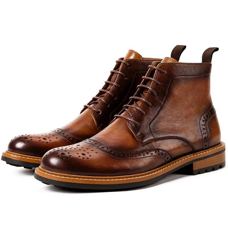 Men's Casual Cowhide Leather Round Toe Martin Boots