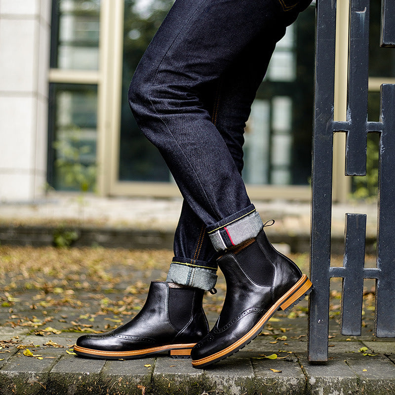 Men's British Retro High-Top Cowhide Leather Boots