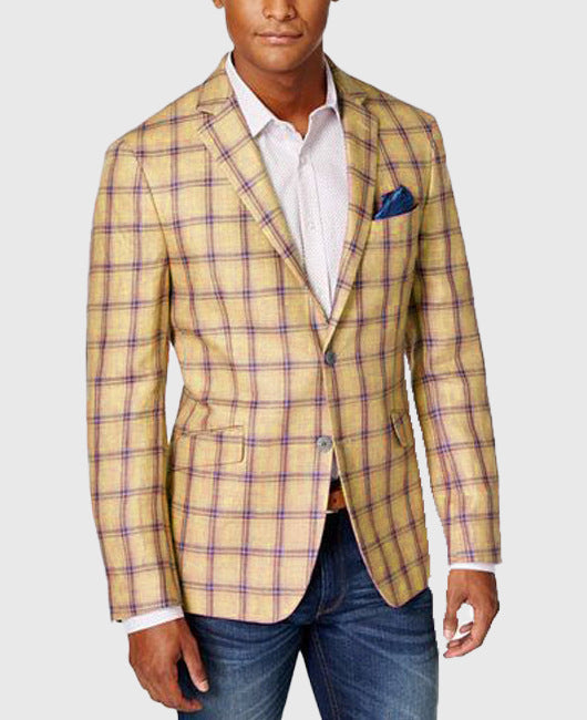 Men's Slim Fit Plaid Two-Button Single Blazer