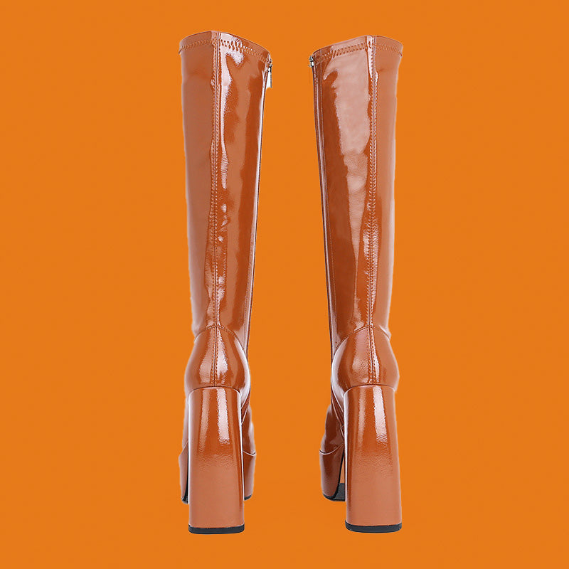 Chunky Heel Over-the-Knee Platform Stretch Fringe Boots