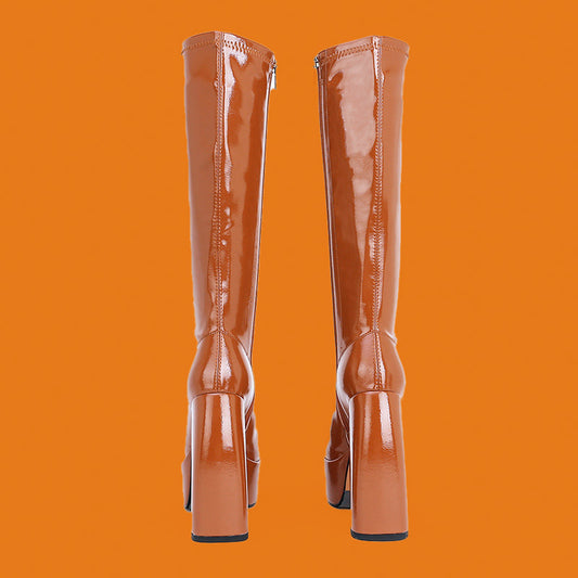 Chunky Heel Over-the-Knee Platform Stretch Fringe Boots