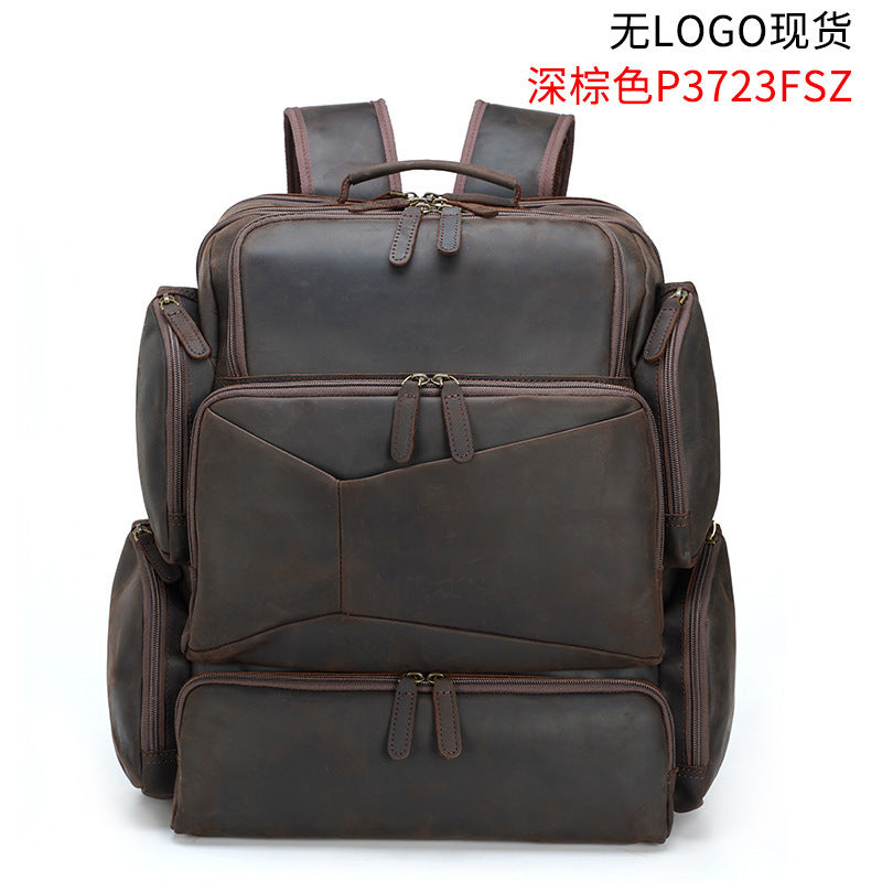Retro Crazy Horse Genuine Leather 17" Men's Backpack