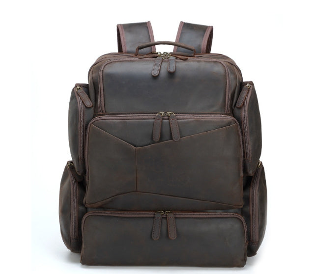 Vintage Leather Backpack 17" Laptop, 20-35L Capacity