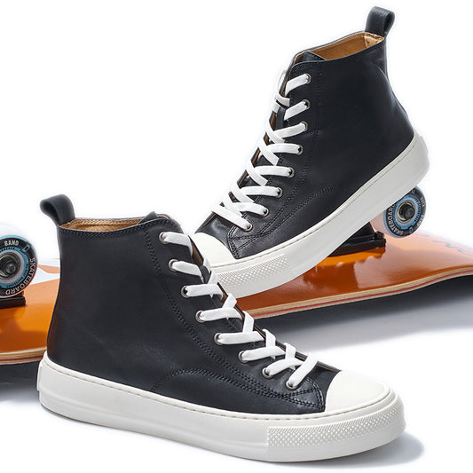 Genuine Leather Retro Japanese-Korean Mid-Top Shoes