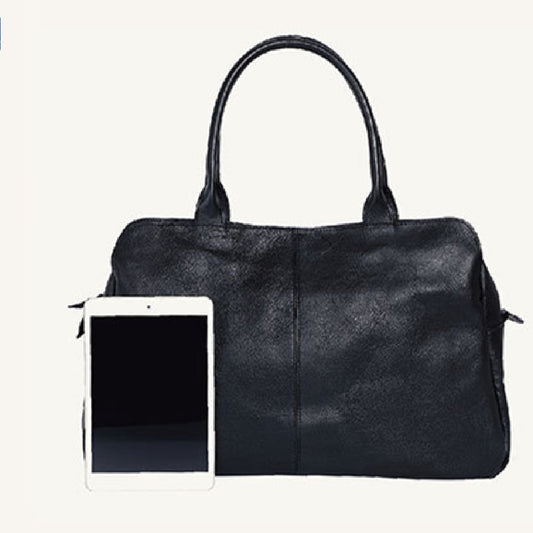 Women's Retro Large Leather Handbag - Black & Brown