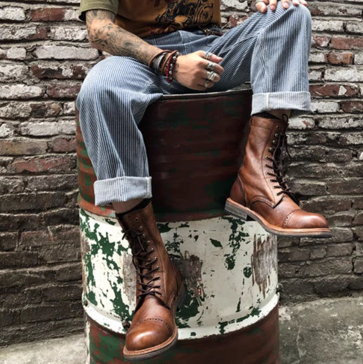 American Retro Leather Desert Martin Boots | Low Heel