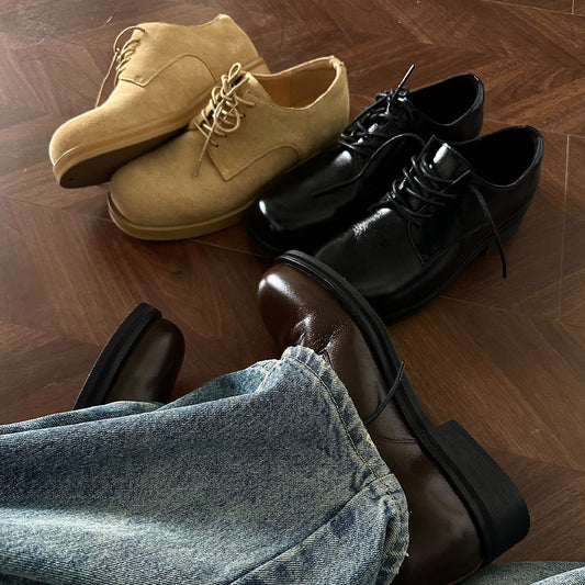 Retro Casual Big Head Derby Synthetic Leather Shoes