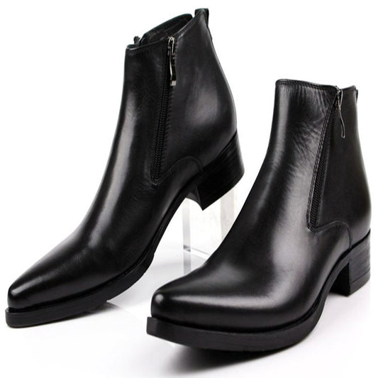 Men's High-Top Pointed Toe Cowhide Leather Ankle Boots