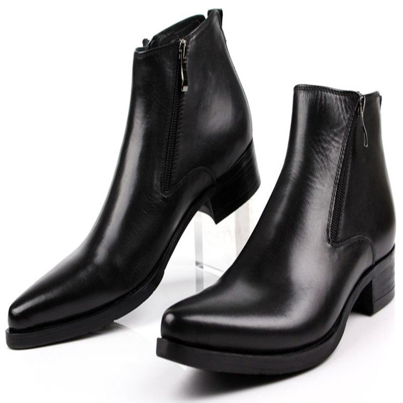 Men's High-Top Pointed Toe Cowhide Leather Ankle Boots