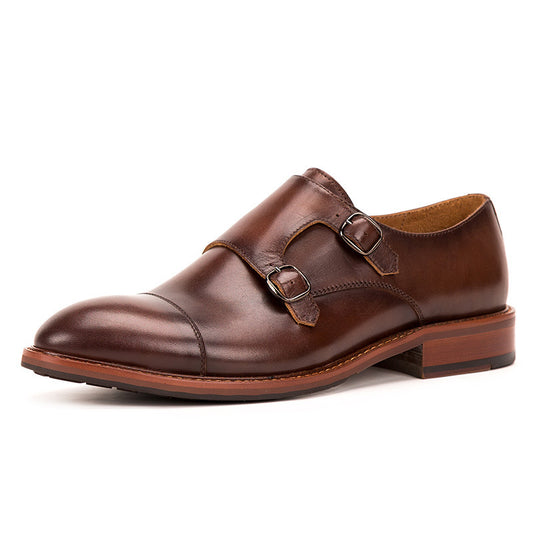 Men's Business Formal Cowhide Monk Shoes, Handmade