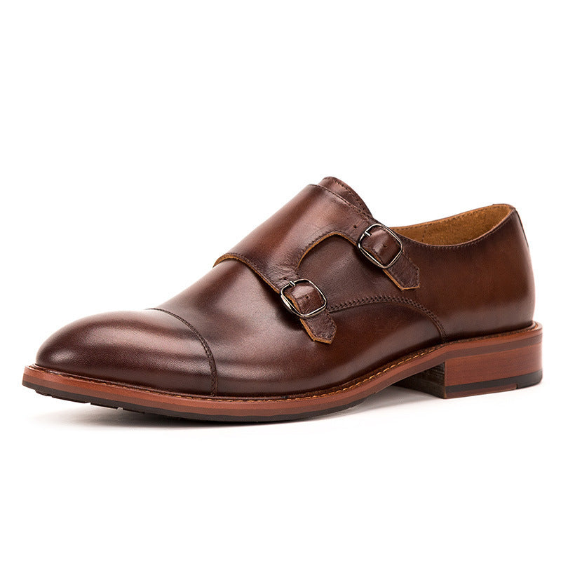 Men's Business Formal Cowhide Monk Shoes, Handmade