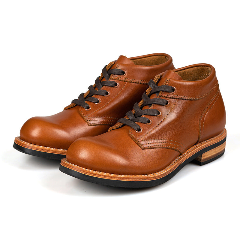 Men's Leather Low-Top Round Toe Tooling Casual Boots
