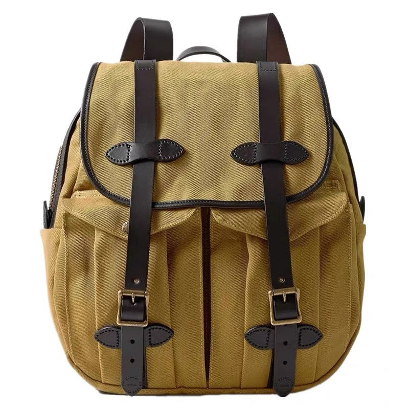 American Retro Heavy Oil Wax Canvas Backpack, Khaki