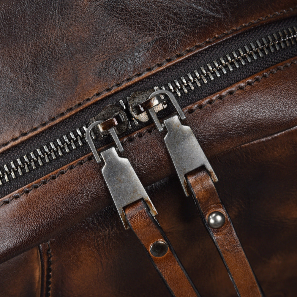 Women's Retro Cowhide Leather Backpack, Medium Size
