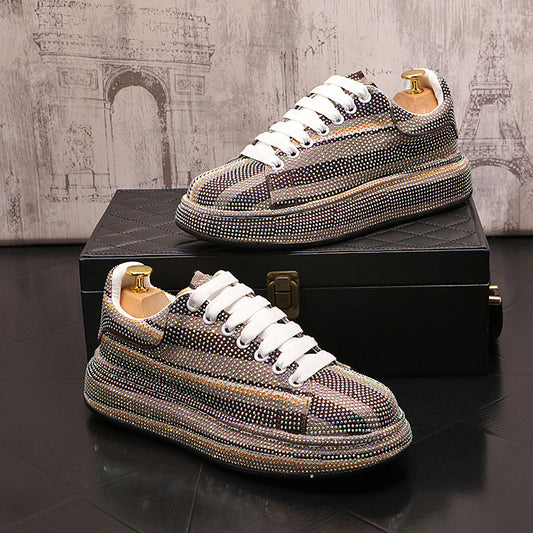 Men’s Low Top Rhinestone Casual Shoes Superfiber Leather