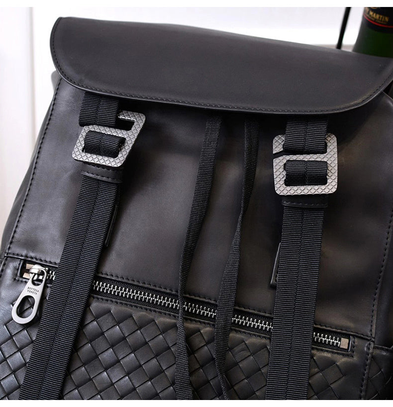 Fashion Men's Braided Cow Leather Large Backpack