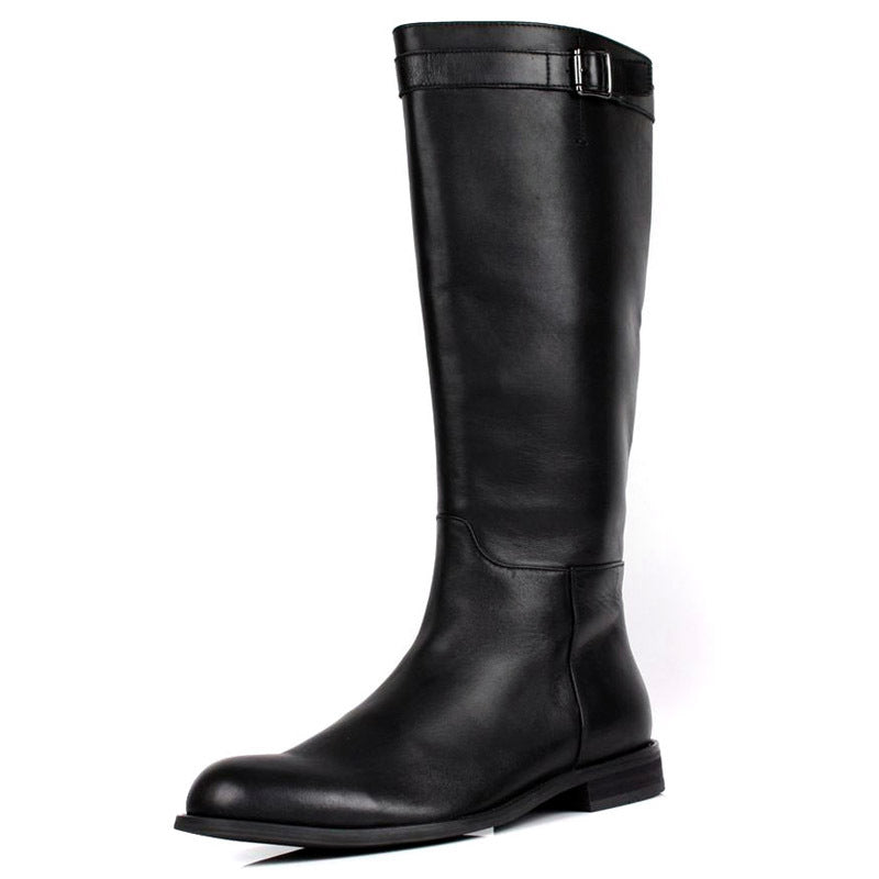 Men's Long Cowhide Knight Martin Boots, Leather, Black