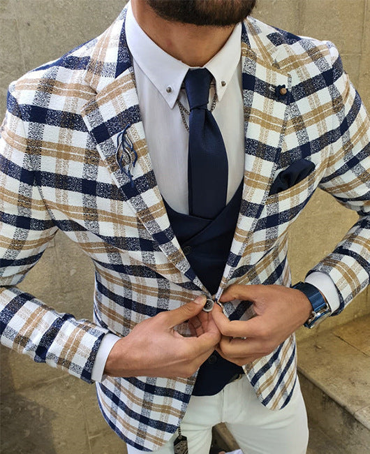 Men's Slim Fit Plaid Two-Button Single Blazer