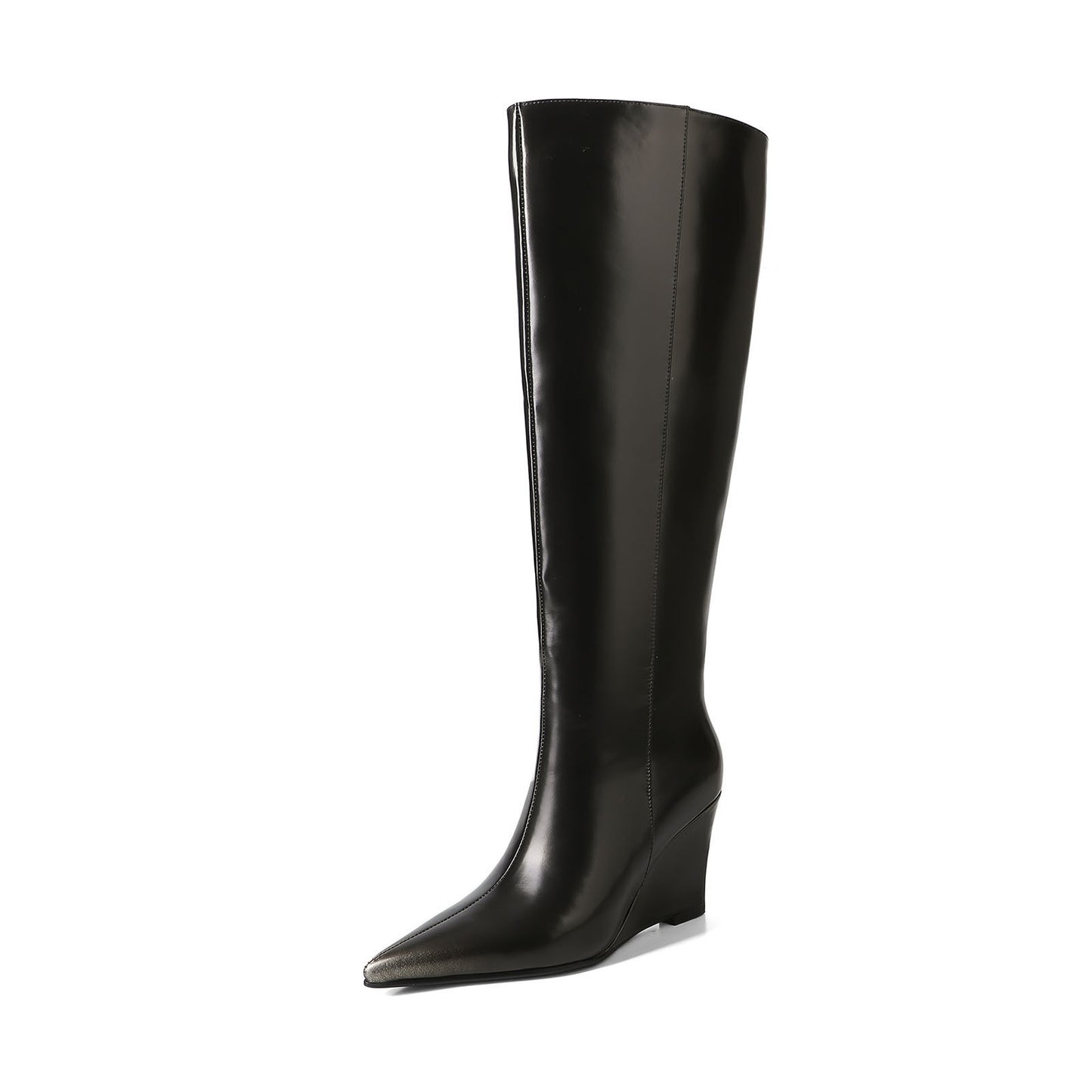 Women’s Cowhide Pointed Toe Wedge High Boots