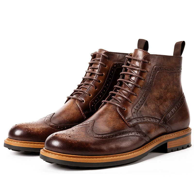 Men's Casual Round Toe Martin Boots | Cowhide Leather