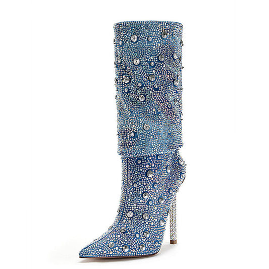 Women’s Fashion Denim Blue Pointed Toe Boots