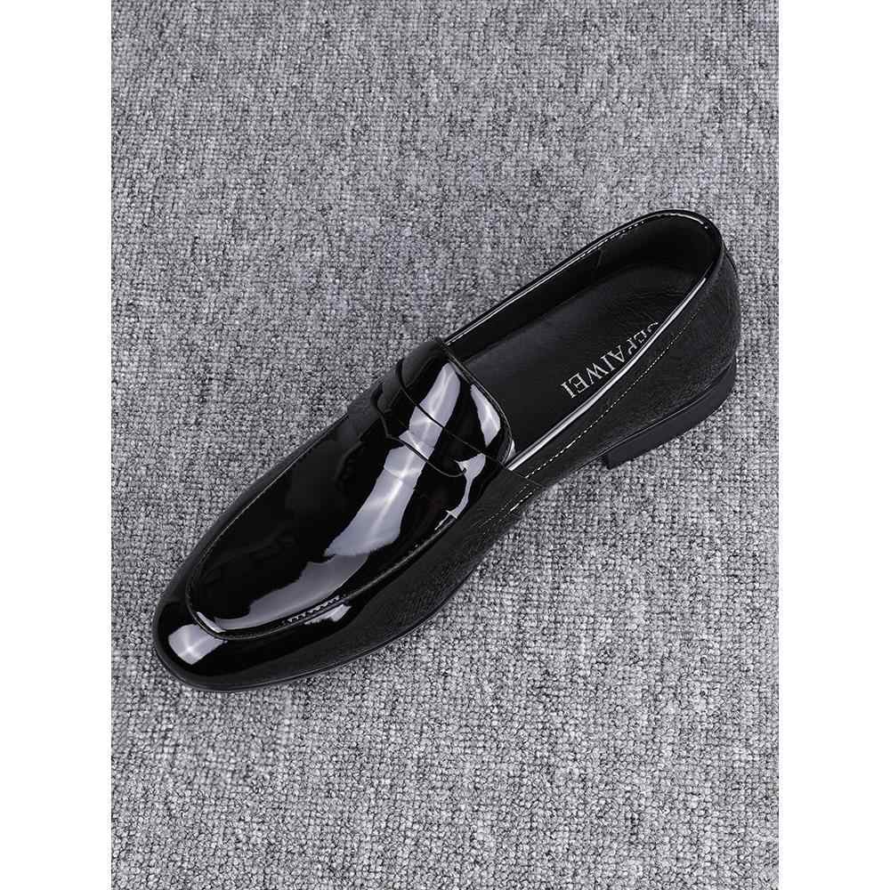 Glossy Black Leather Slip-On Business Casual Shoes