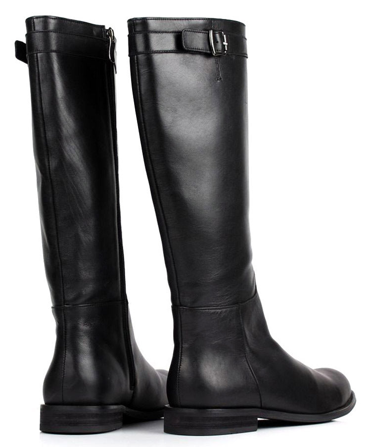 Men's Long Cowhide Knight Martin Boots, Leather, Black