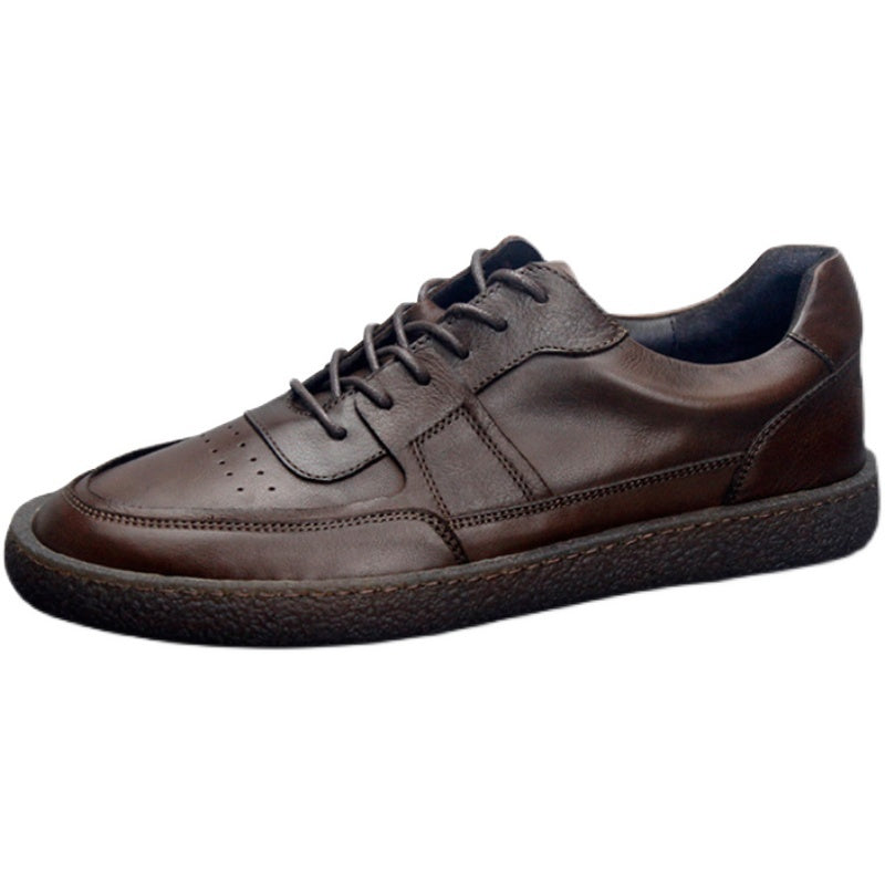 Men's Vintage Leather Sneakers, Breathable Low Top