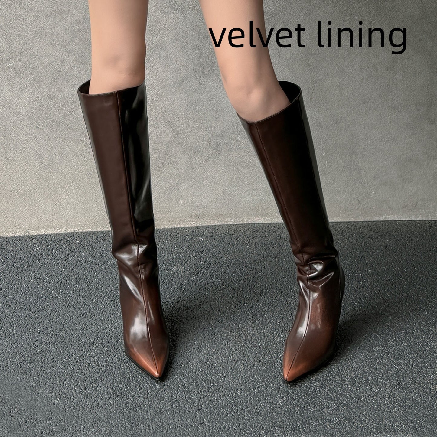 Women’s Cowhide Pointed Toe Wedge High Boots