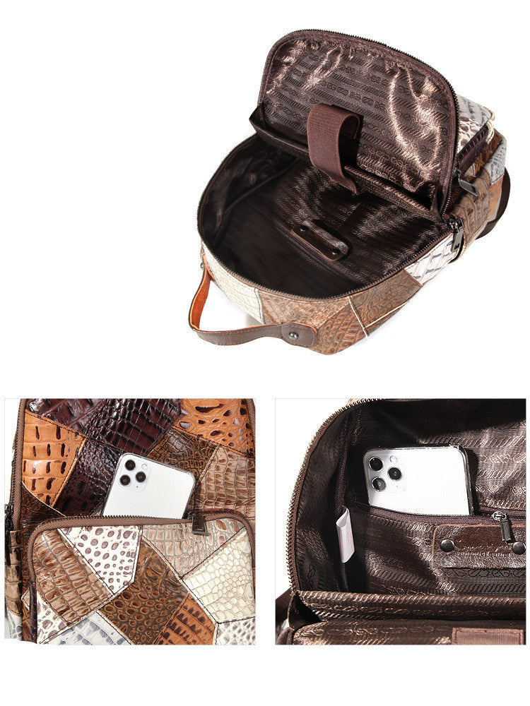 Women’s Large Cowhide Geometric Backpack, 14-Inch