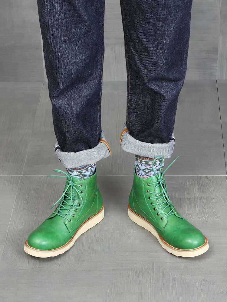 Retro Distressed Green Worker Boots | Breathable Leather