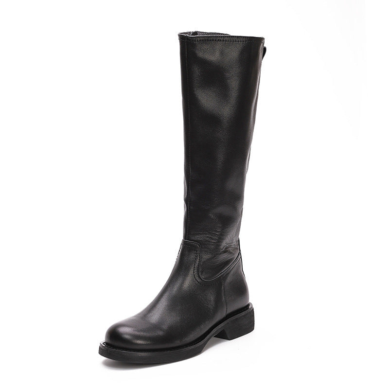 Retro British Style Genuine Leather Long Boots