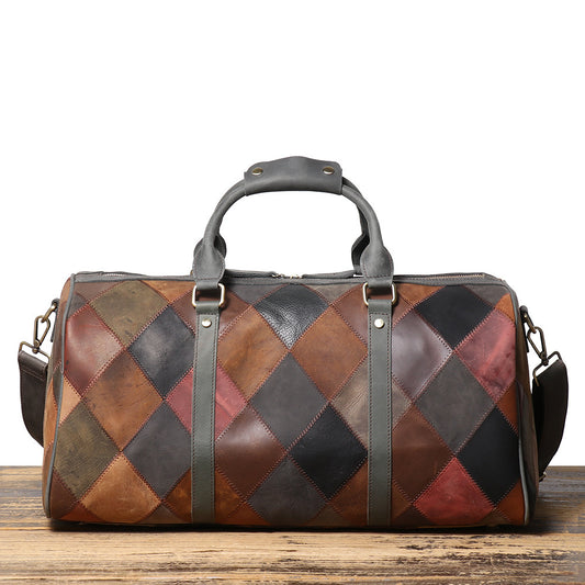 Vintage Genuine Leather Rhombus Travel Bag 20-35L