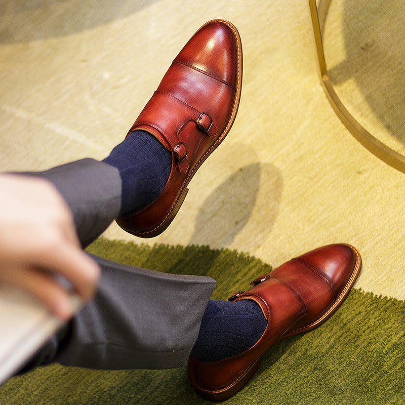 Men's Business Formal Cowhide Monk Shoes, Handmade