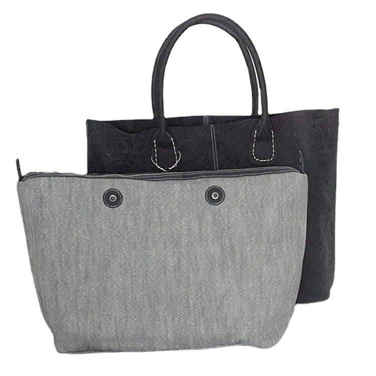 Retro Handmade Large Black Leather Tote Bag
