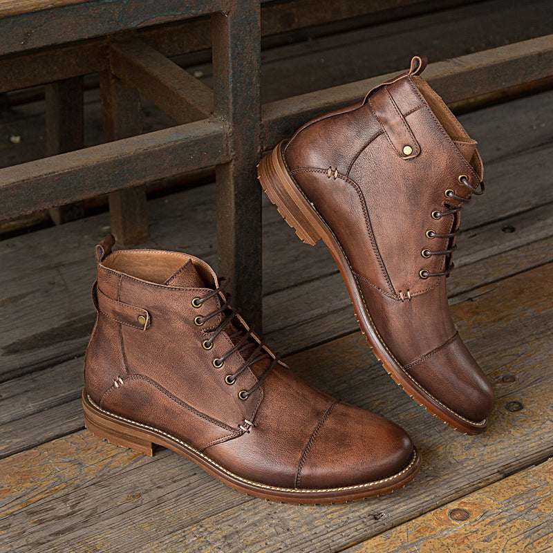 Men's Casual Lace-up High-top Cowhide Boots Winter