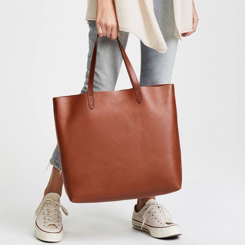 Women's Large Saddle Brown Top Layer Cowhide Tote Bag